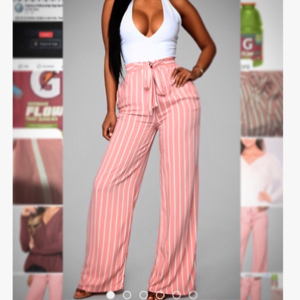 SOLD Striped Pants - Mauve/White
